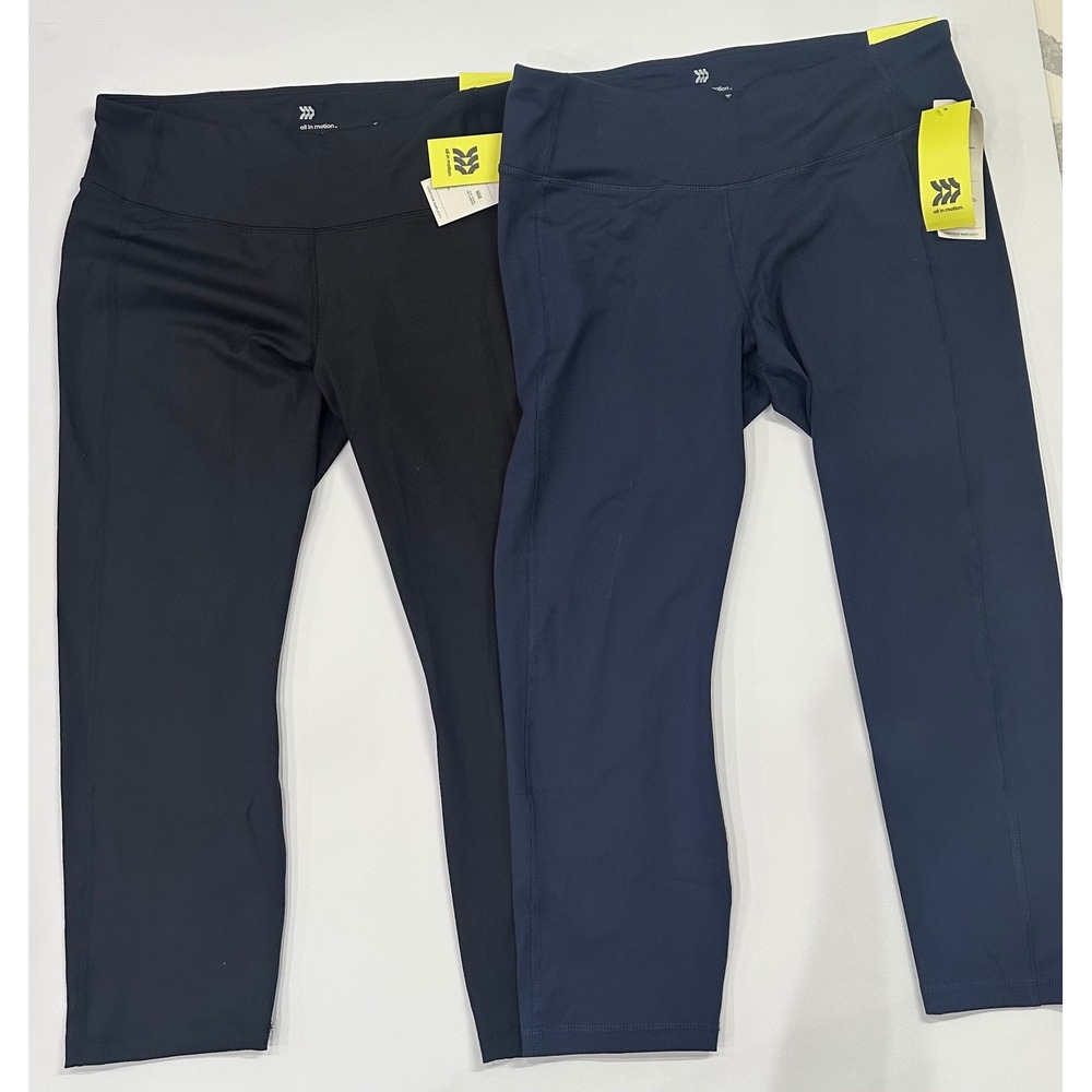 All in Motion Womens XL Mid-Rise Capri Leggings 2pk Black Navy NWT